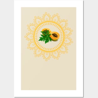 Papaya in yellow mandala Posters and Art